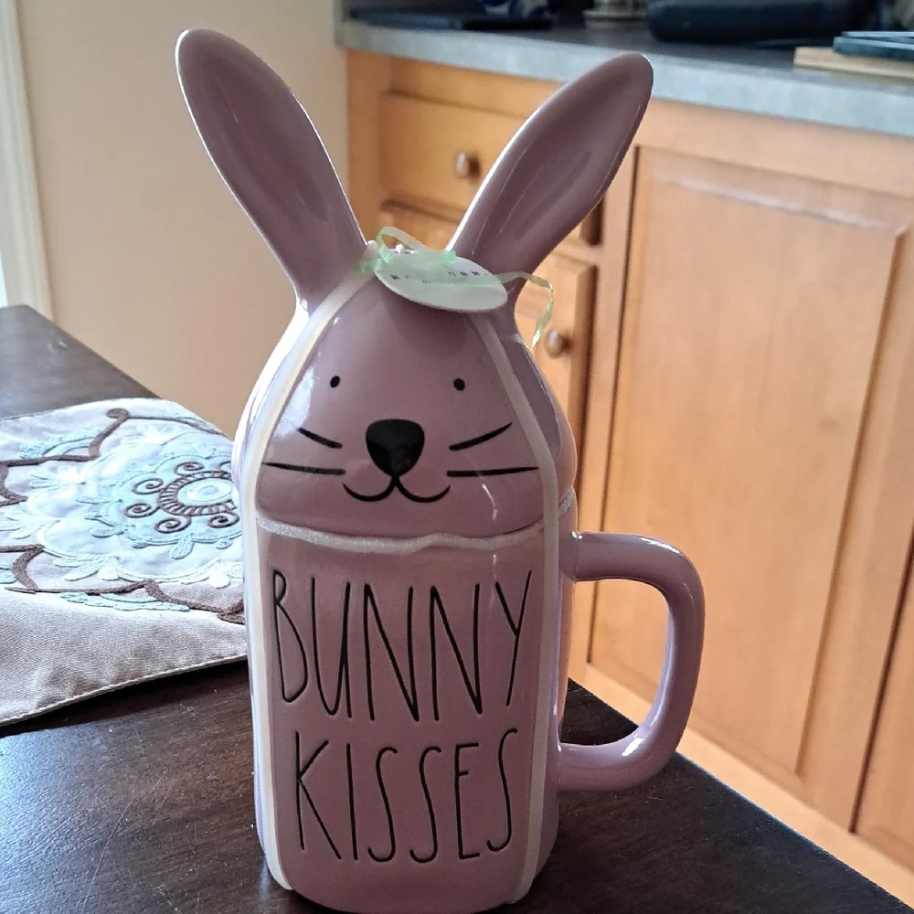Rae Dunn Pink Bunny Kisses Mug with Ears - Picture 1 of 1